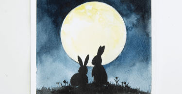watercolor painting ideas painting bunny silhouettes with a full moon Featured Image e1562142803138