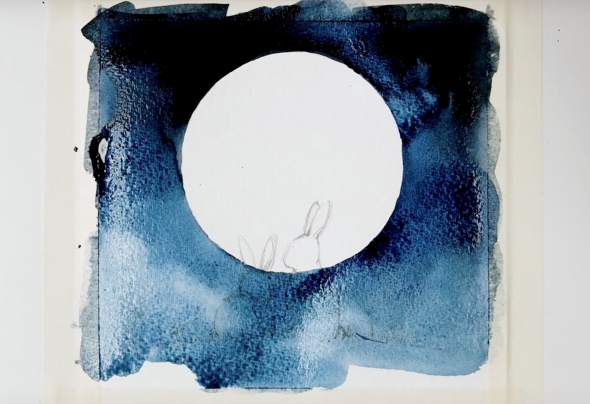  aquarelle-peinture-idées-peinture-lapin-silhouettes-avec-une-pleine-lune-étape 2 