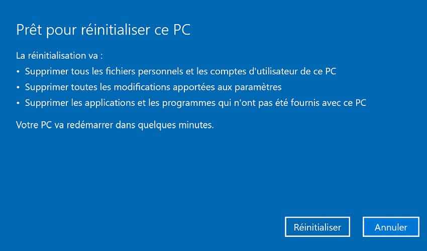Pourquoi la reinitialisation de Windows 10 ne fonctionne pas
