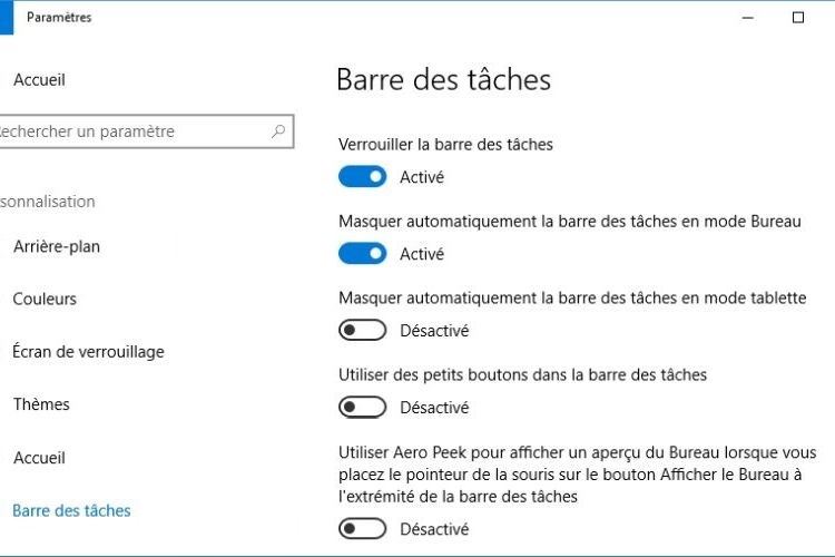 Comment enlever la barre des taches Windows 10